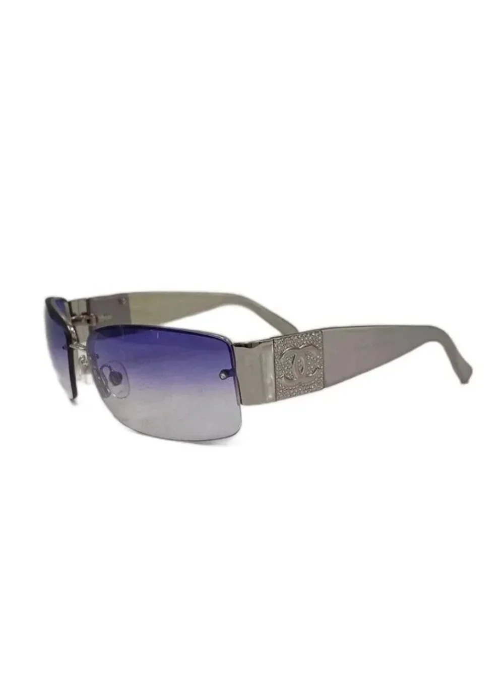 Chanel CC Logo Sunglasses Rhinestone Purple Silver Color an Eyewear
